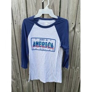 Americana Patriotic New Frontier Raglan Tee S Gray Blue License Plate Graphic